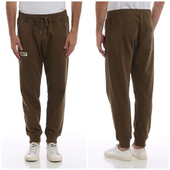 HELMUT LANG Logo Print Army Green Joggers Track Pants Men’s Size L - Picture 1 of 13